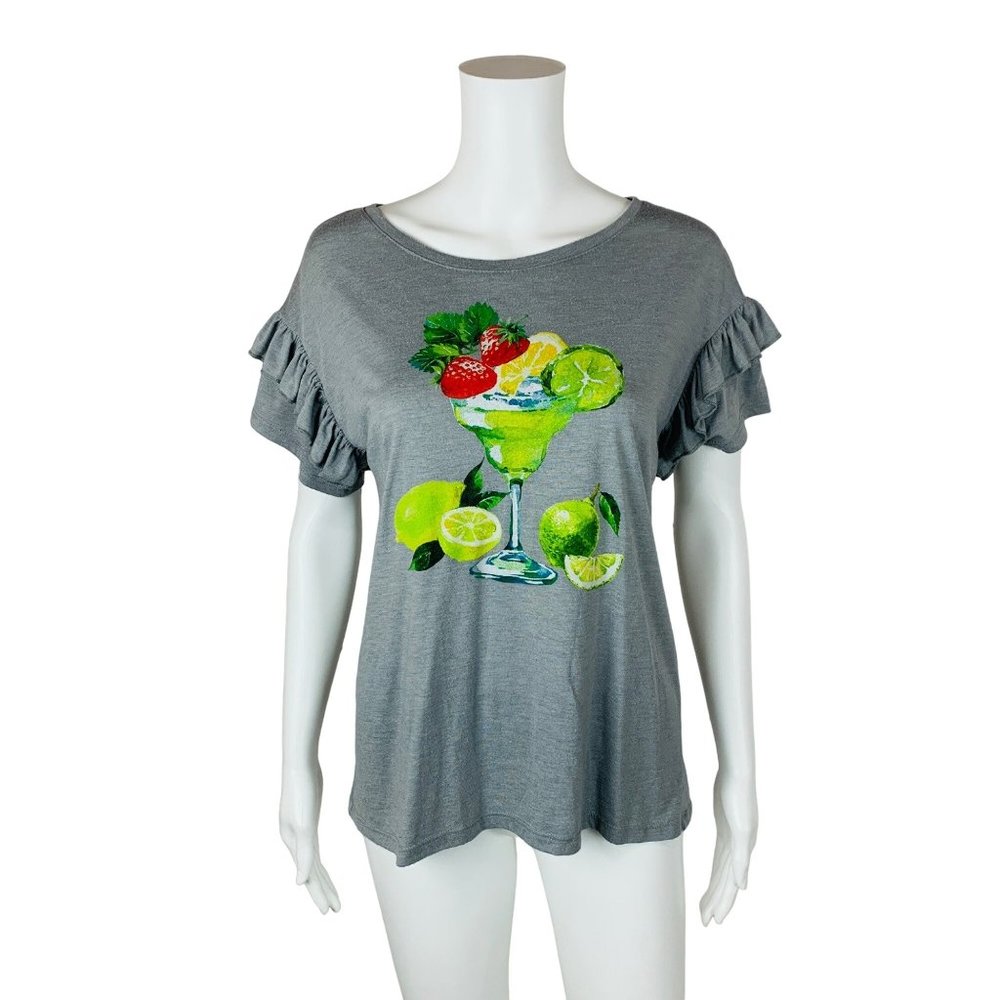 Weekend Soul Margarita Tee Women's Small Cocktail Ruffle Sleeve Screen Print